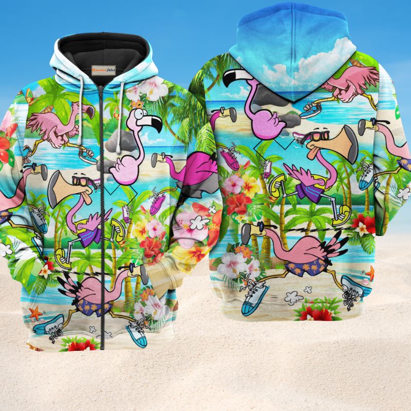 Flamingo Running Flamingos Art – 3D Hoodie