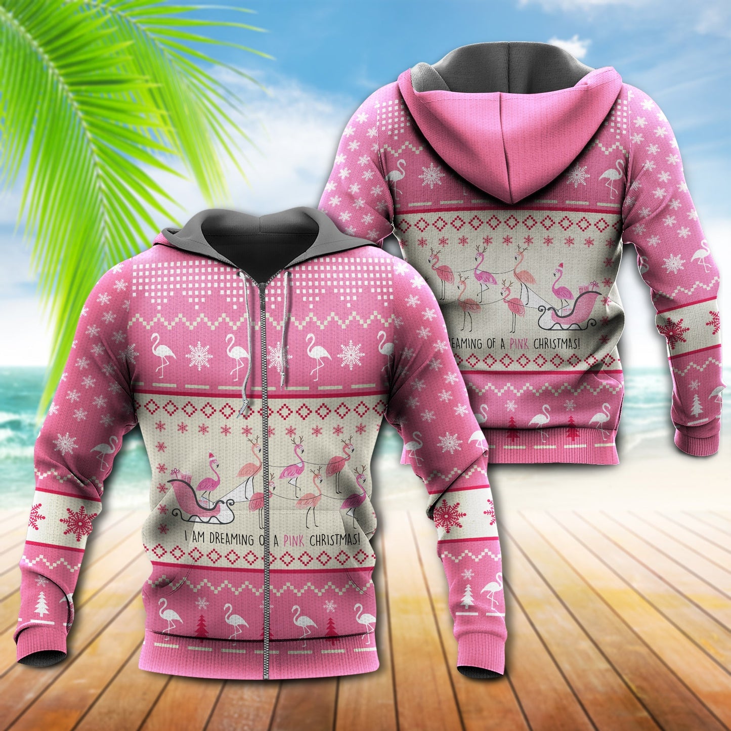 Flamingo Merry Xmas Pink Style - 3D Hoodie3