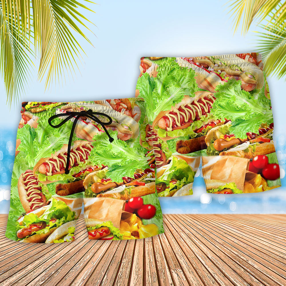 Funny Hot Dog Party Quote Art – Beach Short