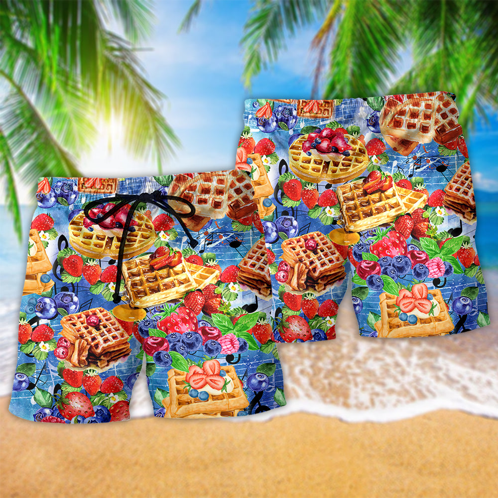 Pancake Strawberry Blueberry Food Art - Beach Short