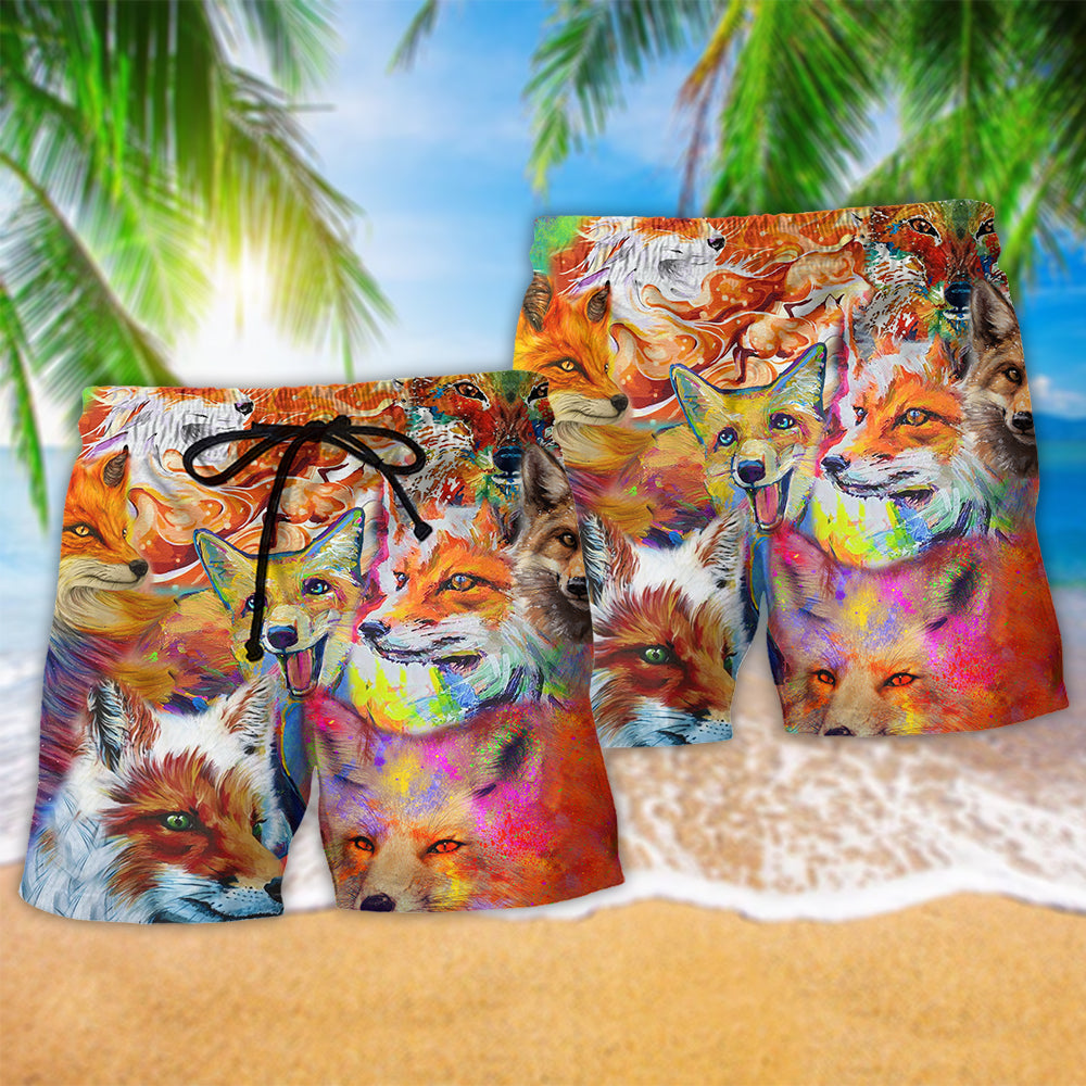 Colorful Fox Artistic Painting Style – Beach Short