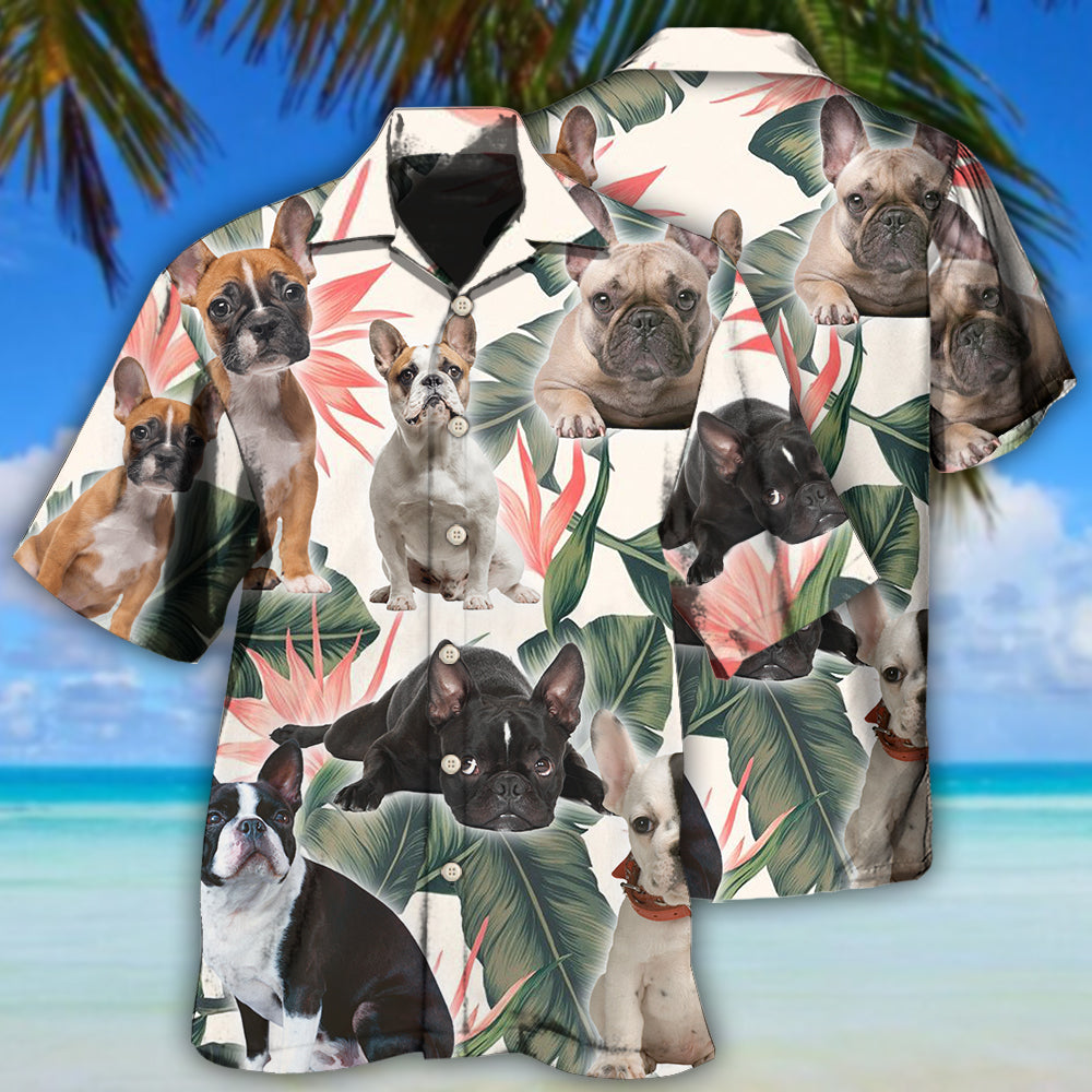 French Bulldog Tropical Leaf Pattern – Hawaiian Shirt