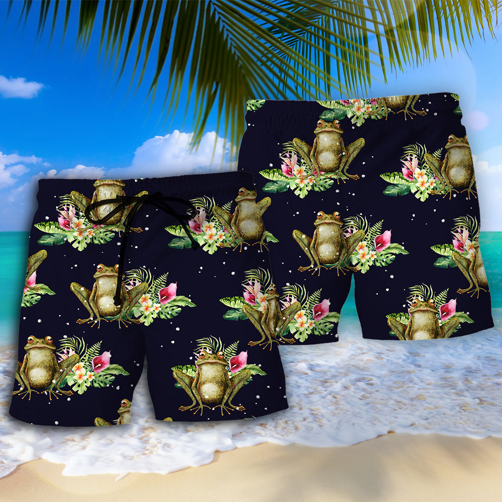 Cute Frog Tropical Floral Design – Beach Short