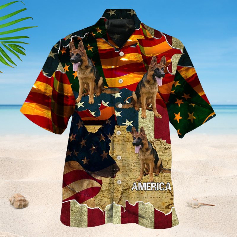 German Shepherd America Sunset Photo Style – Hawaiian Shirt