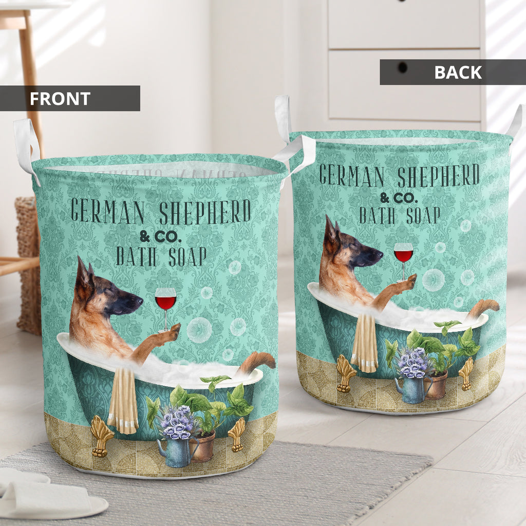 German Shepherd And Bath Soap - Laundry Basket - Owls Matrix LTD