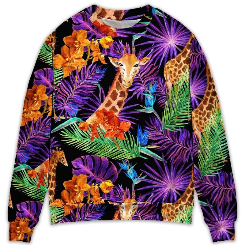 Giraffe Tropical Leaf Colorful Art – Sweater - Ugly Christmas Sweater