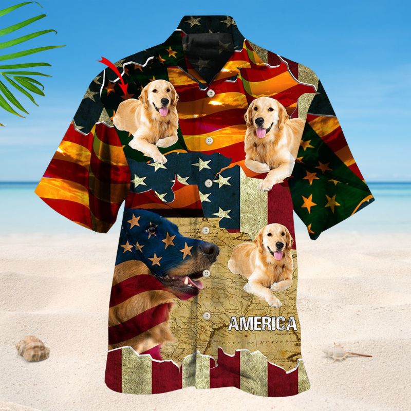 Golden Retriever America Sunset Photo Style – Hawaiian Shirt