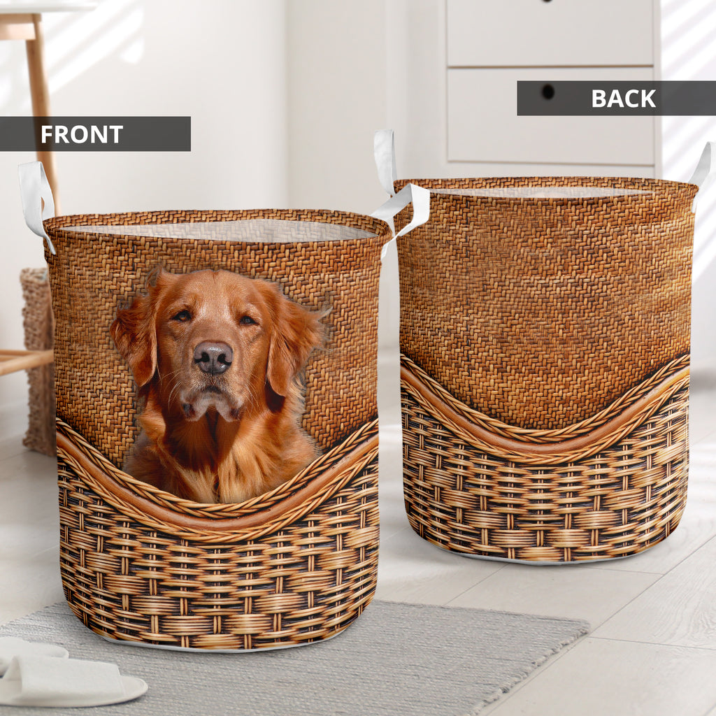 Golden Retriever Red Rattan Teaxture - Laundry Basket - Owls Matrix LTD