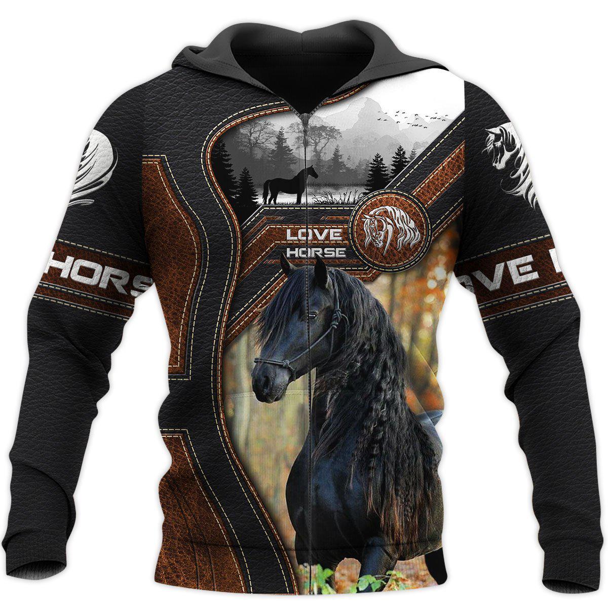 Friesian Love Horse All Over Print Art – 3D Hoodie
