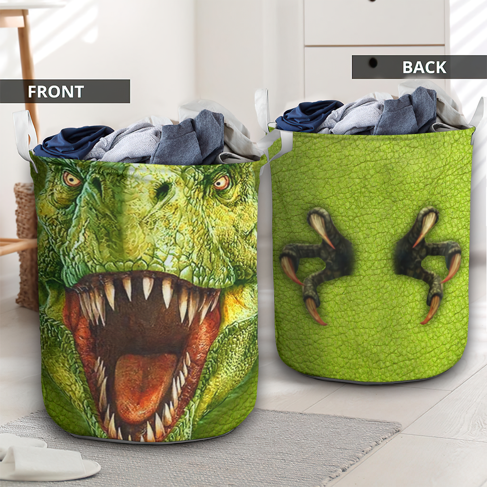 Green dinosaur sharp teeth - Laundry basket - LAUB08NGC280222-Owls Matrix