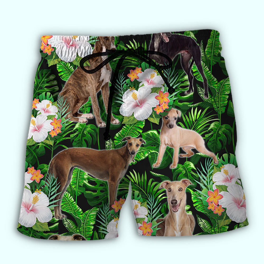 Greyhound Tropical Leaf Dog Lover - Beach Short