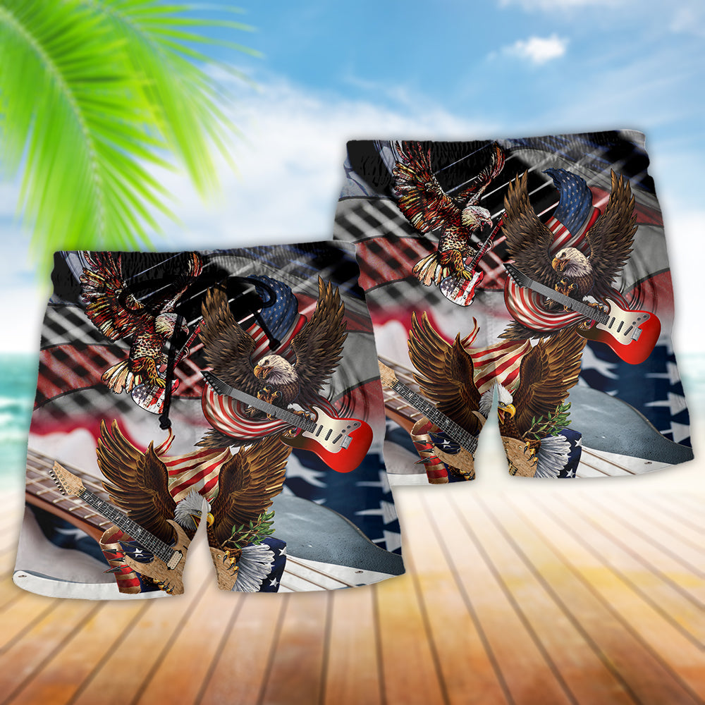 Guitar And Eagle Patriotic Art – Beach Short