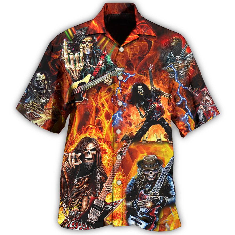 Guitar Skull Fire Art Style Pattern – Hawaiian Shirt