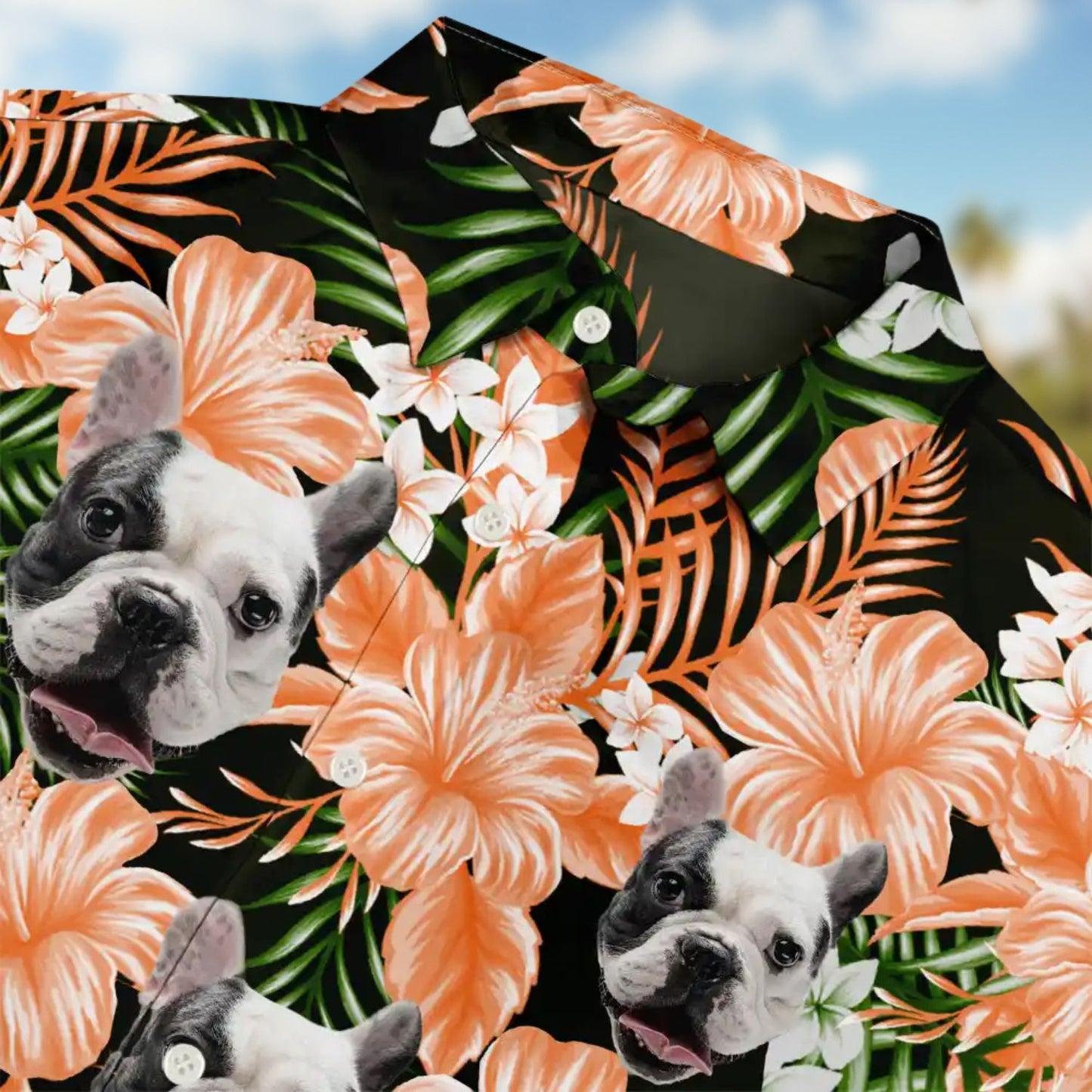Custom Photo Family Pet Face Tropical Background – Personalized Hawaiian Shirt
