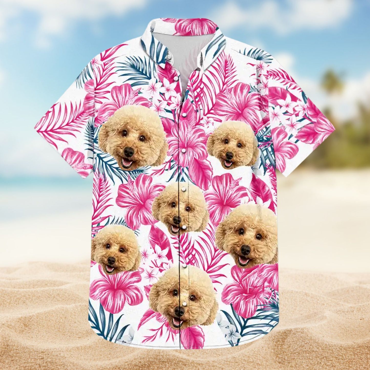 Custom Photo Family Pet Face Tropical Background – Personalized Hawaiian Shirt