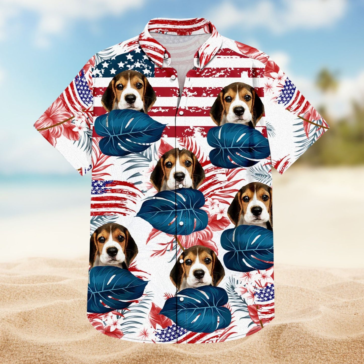 Custom Photo Funny Family Pet Face Stars & Stripes Gift for Men, Dog & Cat Lovers – Personalized Hawaiian Shirt