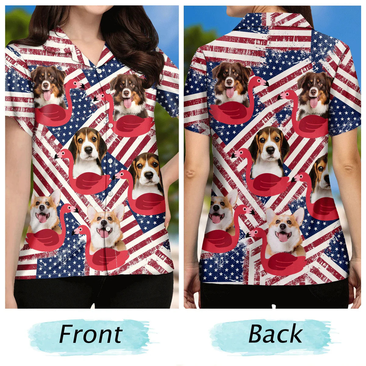 Custom Photo Funny Family Pet Face Stars & Stripes Gift for Men, Dog & Cat Lovers – Personalized Hawaiian Shirt