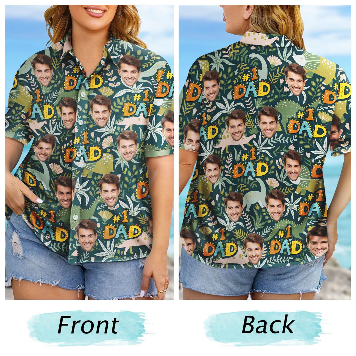 Custom Photo Dino #1 Dad – Personalized Hawaiian Shirt