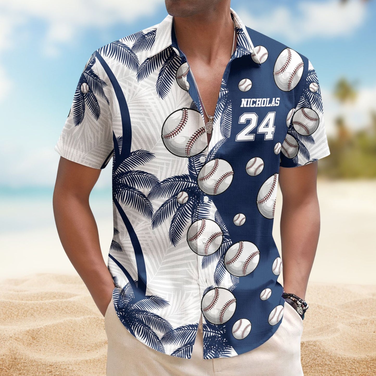 Baseball Lovers Custom Name & Number – Personalized Hawaiian Shirt