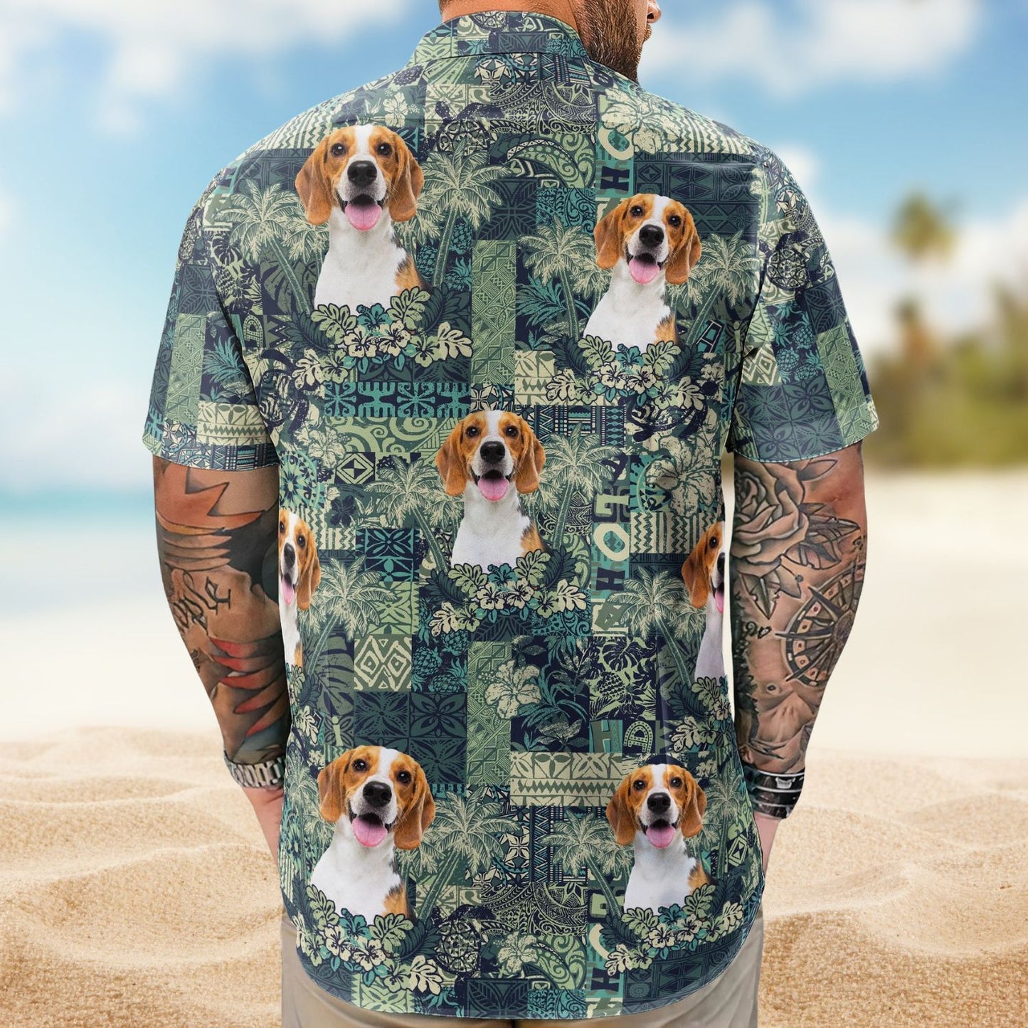 Custom Pet Funny Photo with Hibiscus & Palm Tree Pattern – Custom Photo Hawaiian Shirts