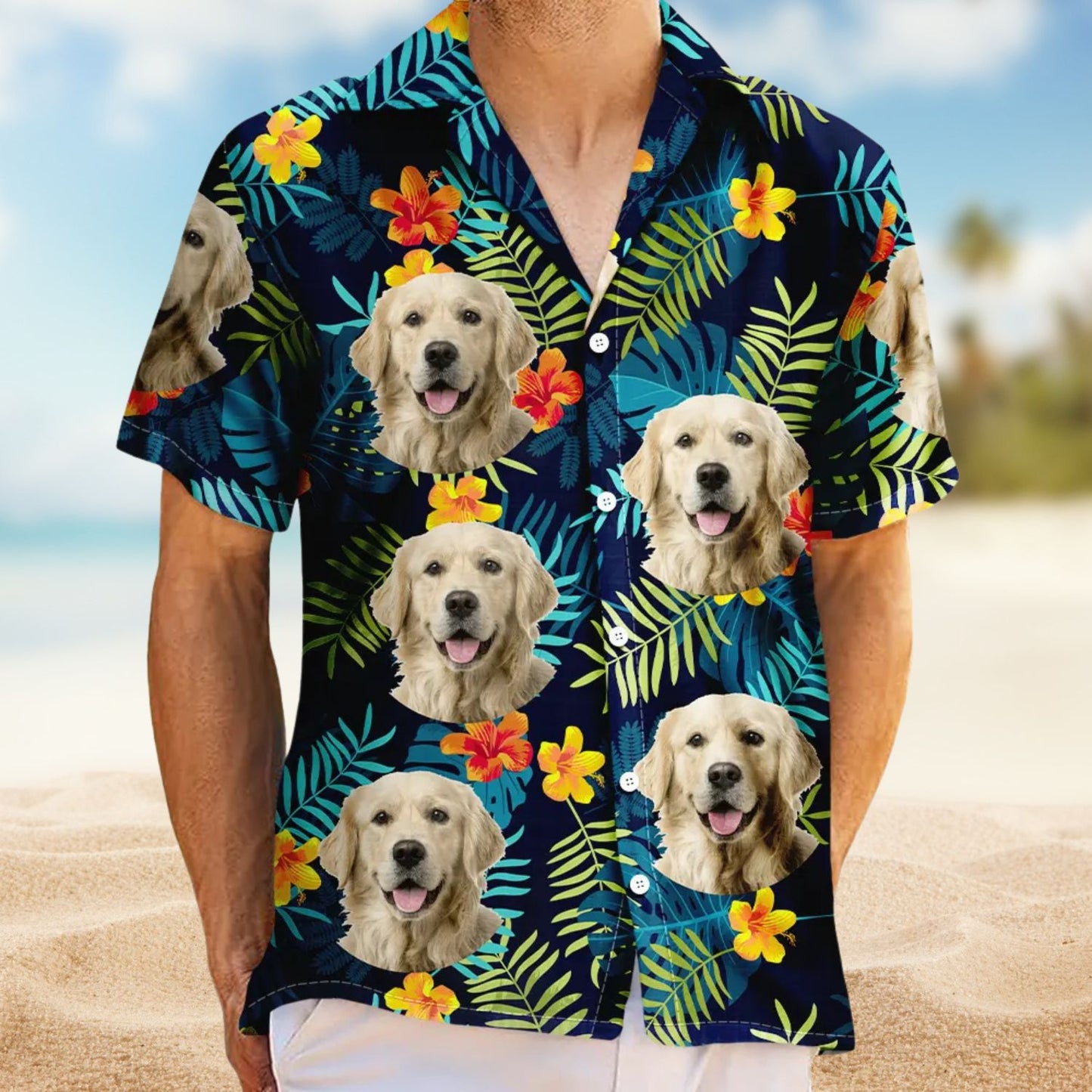 Custom Photo Tropical Vibes Pet Face – Personalized Hawaiian Shirt