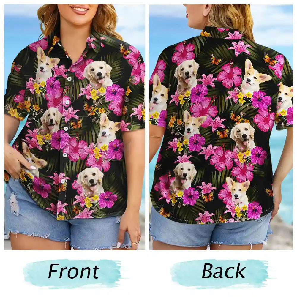 Custom Photo Dark Tropical Flowers – Personalized Hawaiian Shirt