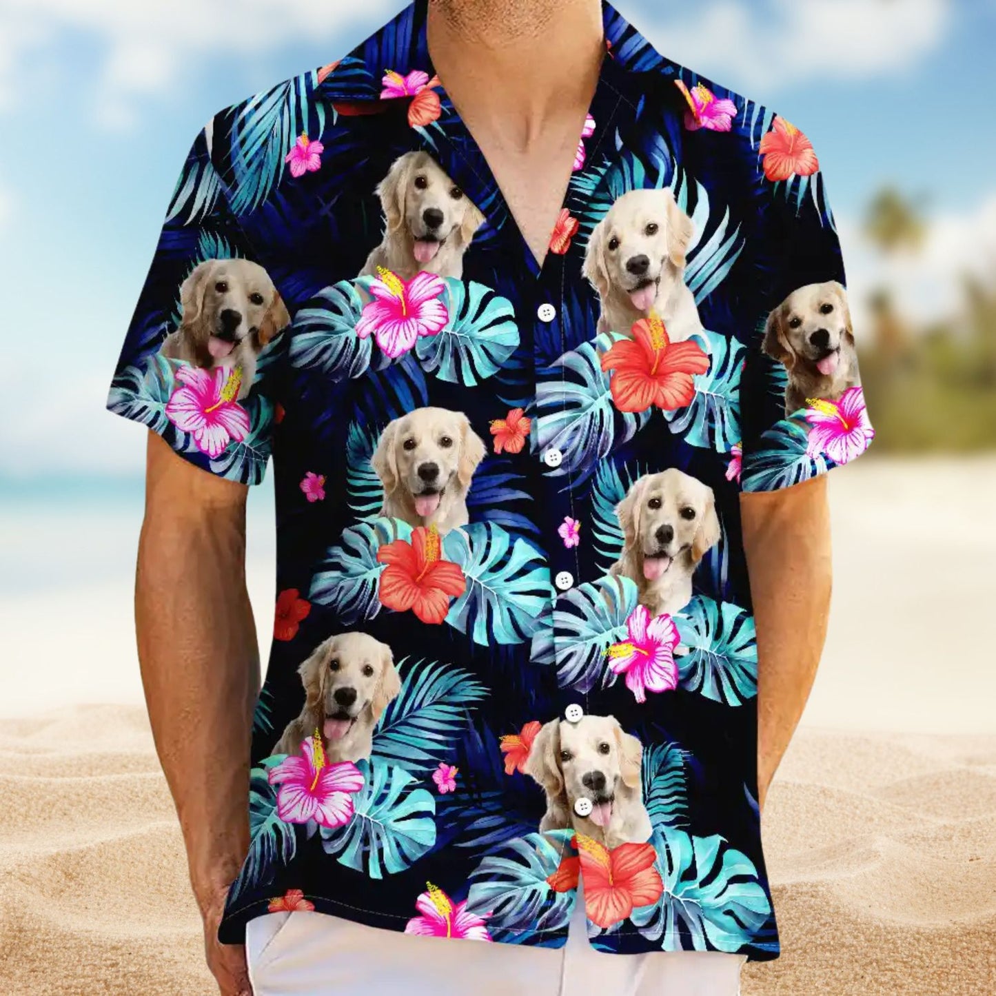 Custom Photo Dark Tropical Flowers – Personalized Hawaiian Shirt