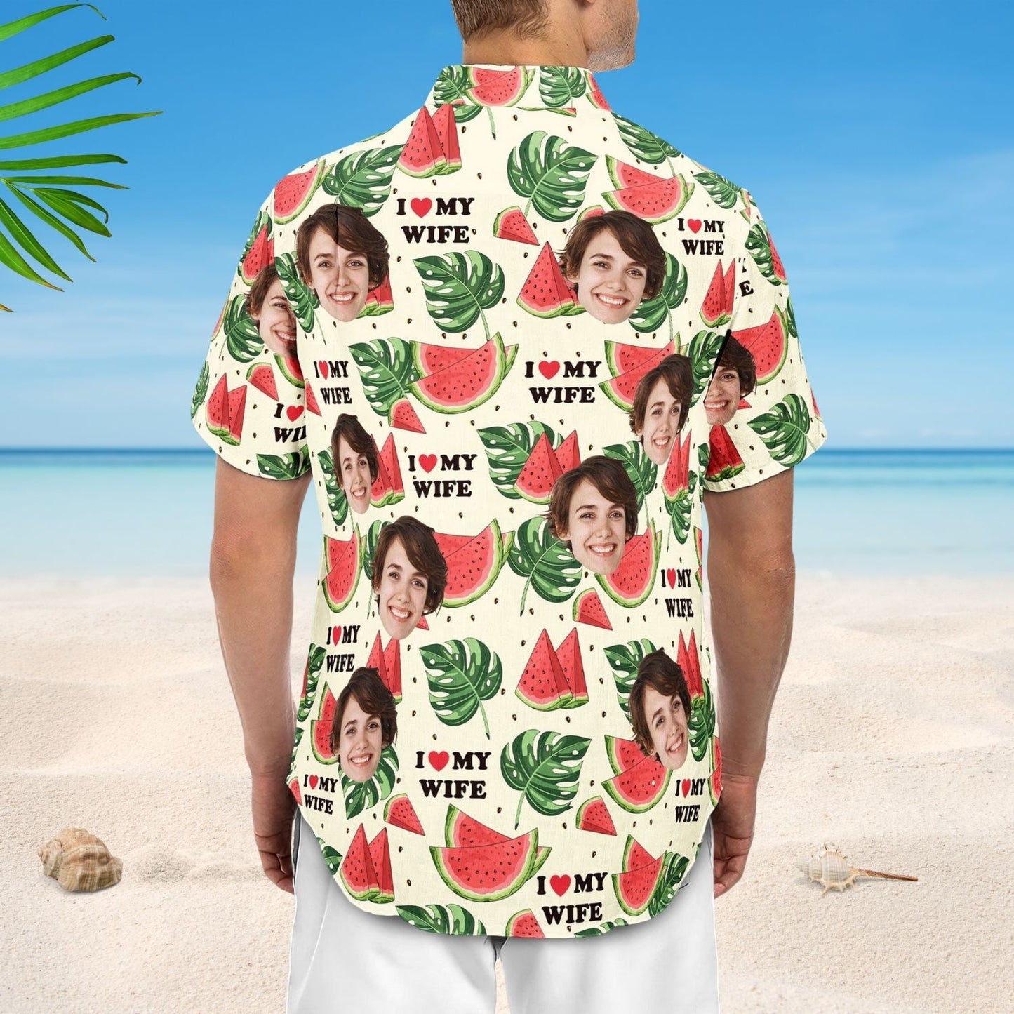 Custom Hawaiian Shirt – I Love My Wife, Personalized Photo Vacation Aloha Shirt