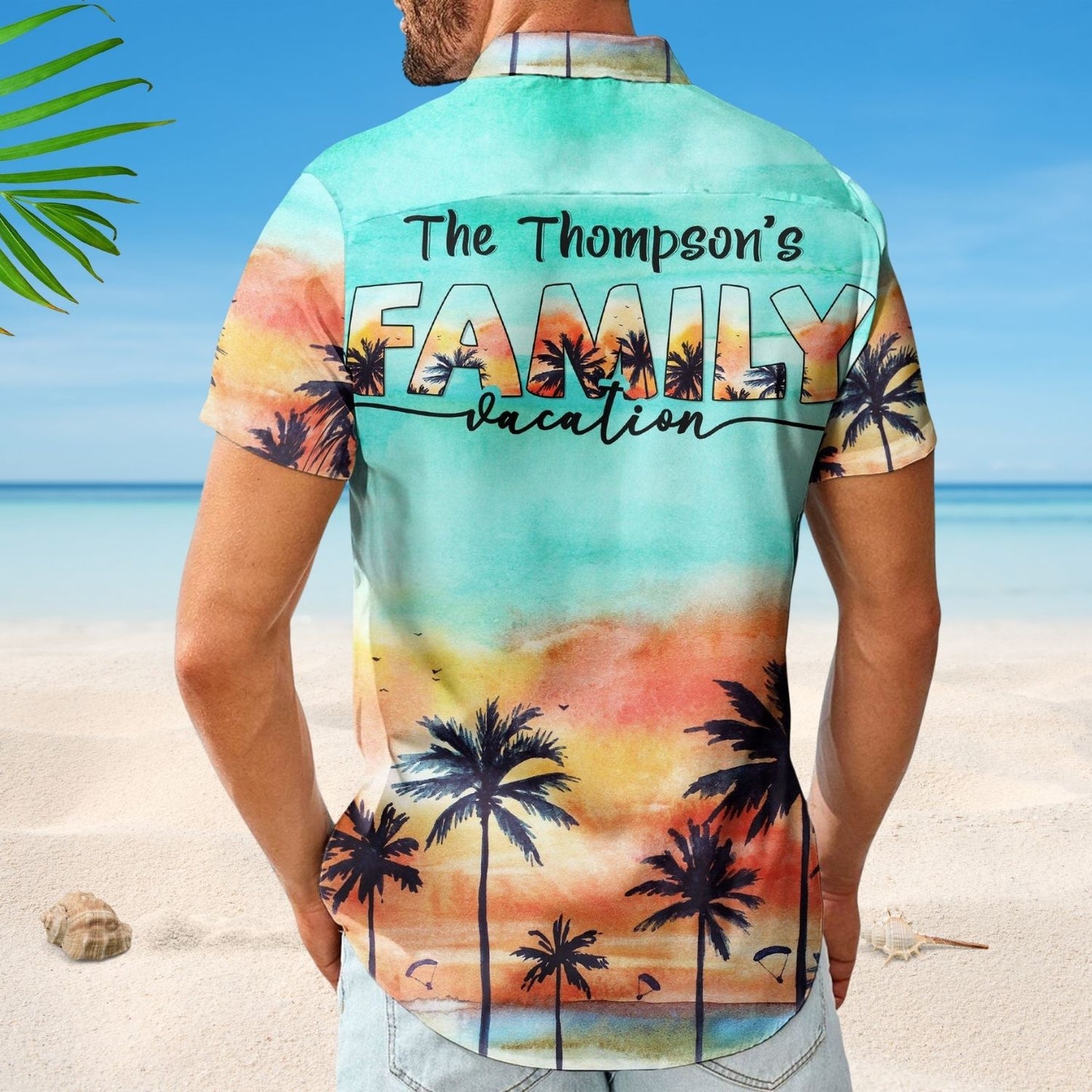 Tropical Beach Print Family Trip Vacation - Personalized Hawaiian Shirt