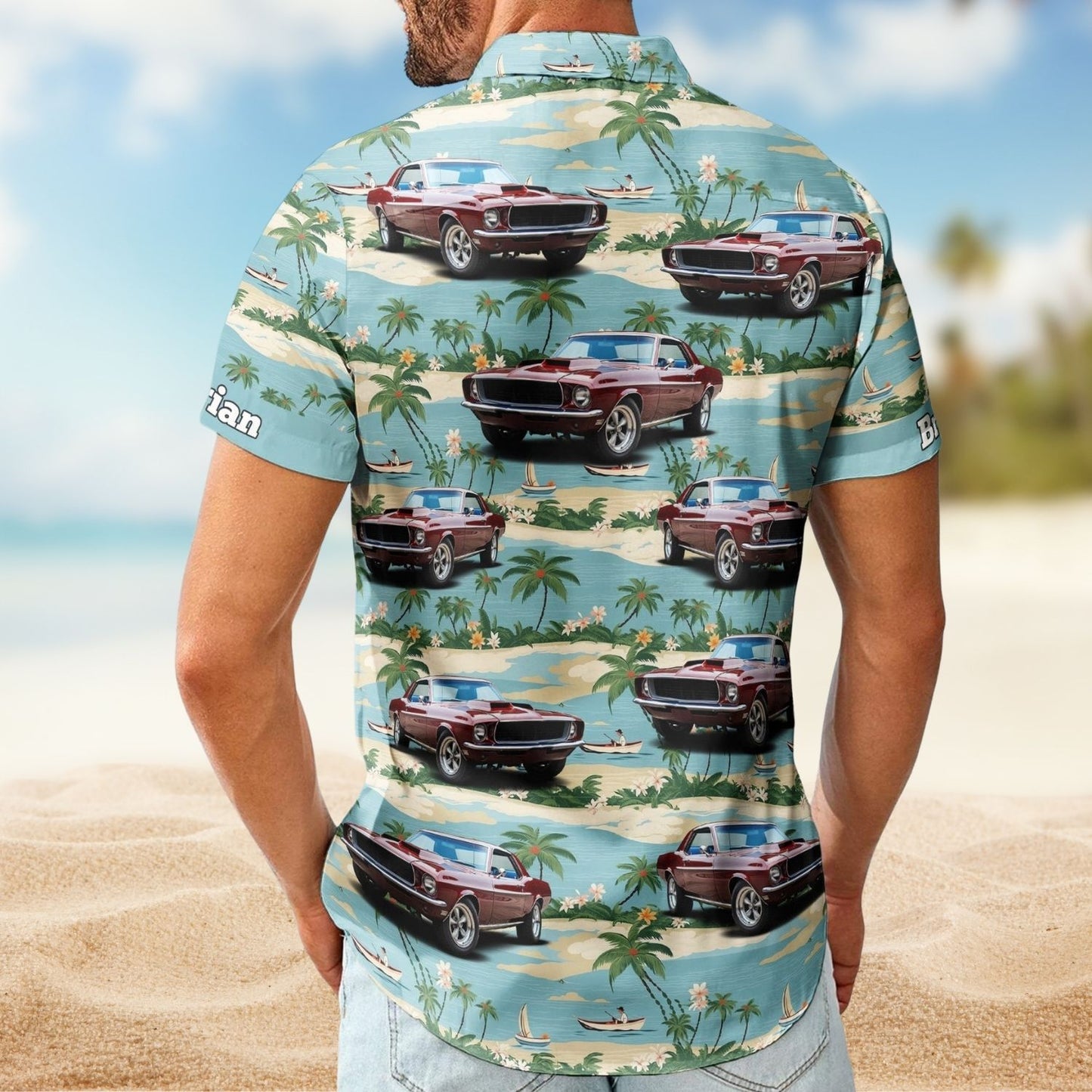 Vintage Beach Palm Tree Aloha Shirt with Custom Car Photo – Custom Photo Hawaiian Shirts
