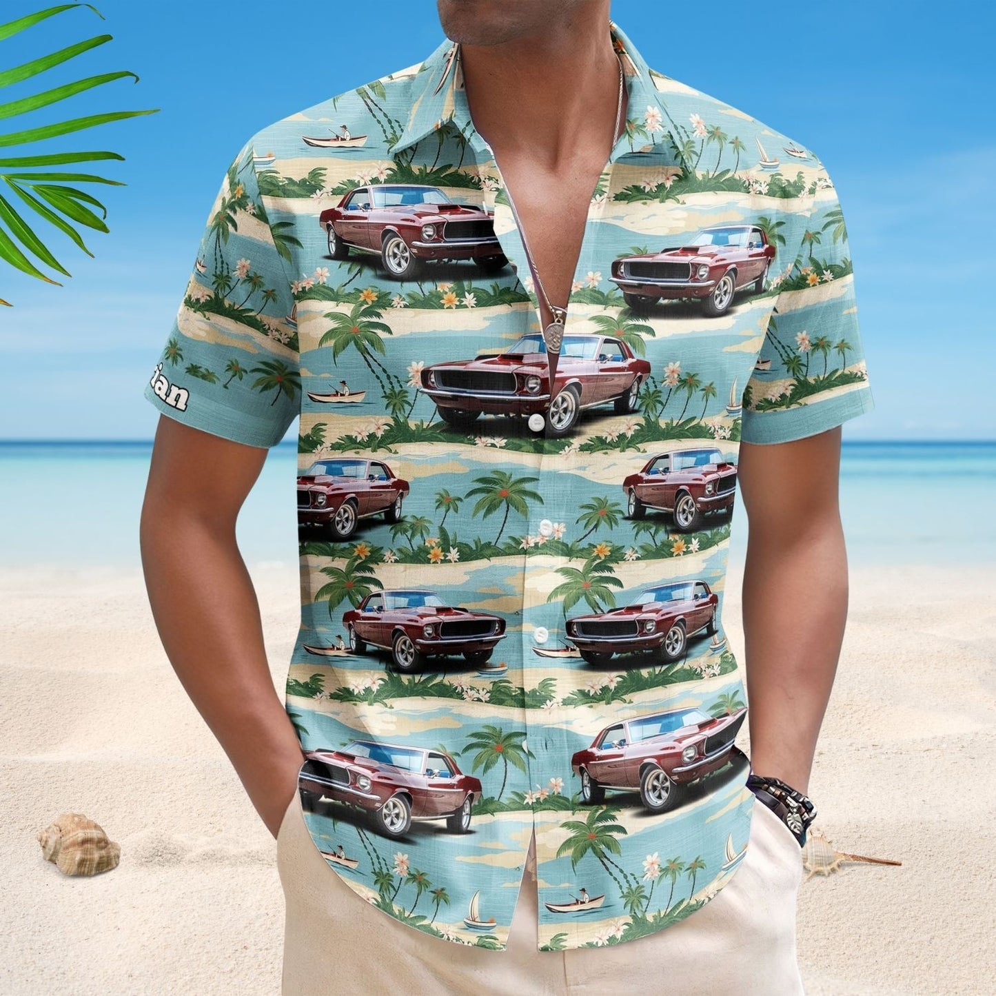 Vintage Beach Palm Tree Aloha Shirt with Custom Car Photo – Custom Photo Hawaiian Shirts