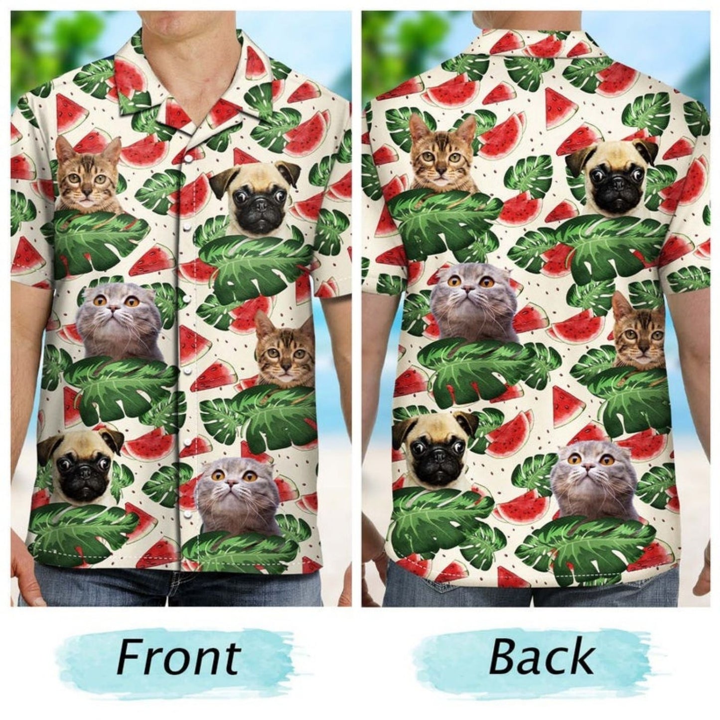 Tropical Beach Style Custom Photo Funny Family Pet - Gift For Men, Dog And Cat Lovers - Personalized Custom Hawaiian Shirt