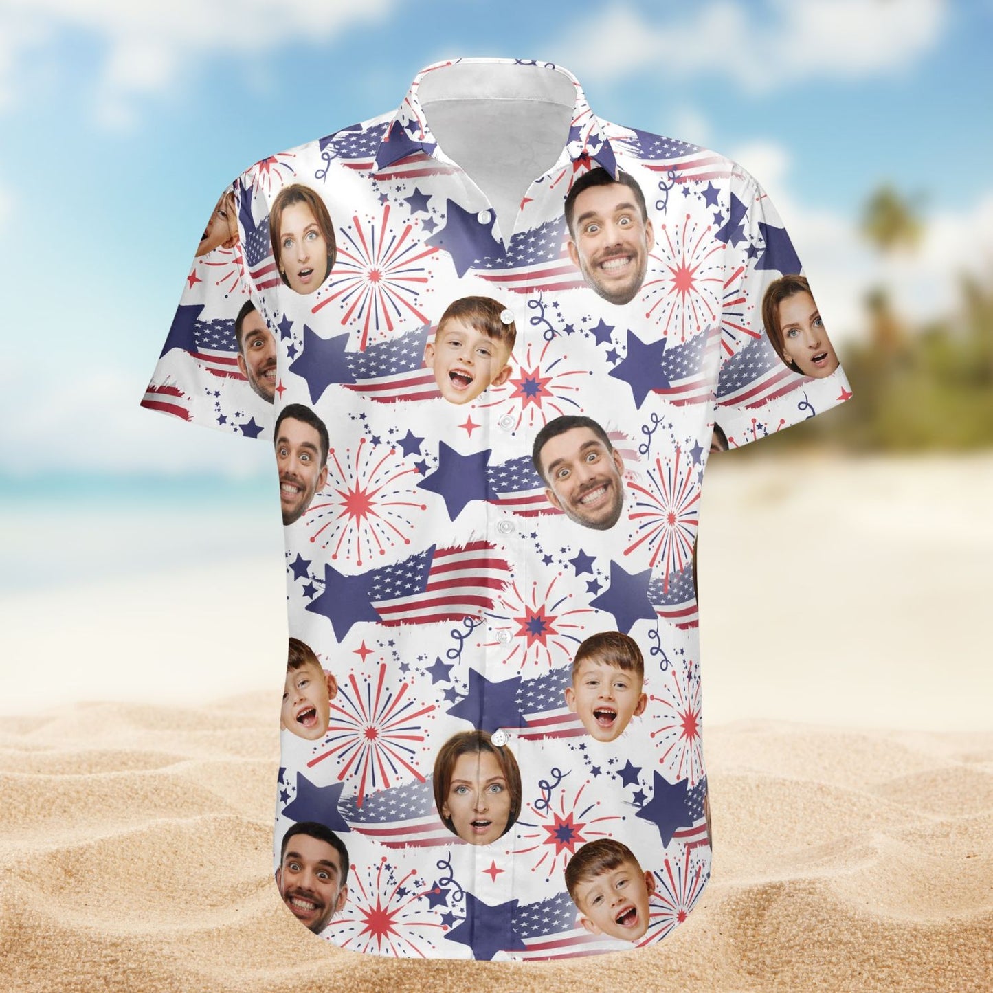Family Cute Face - Personalized Photo Hawaiian Shirt - 4th of July Independence Day Tee