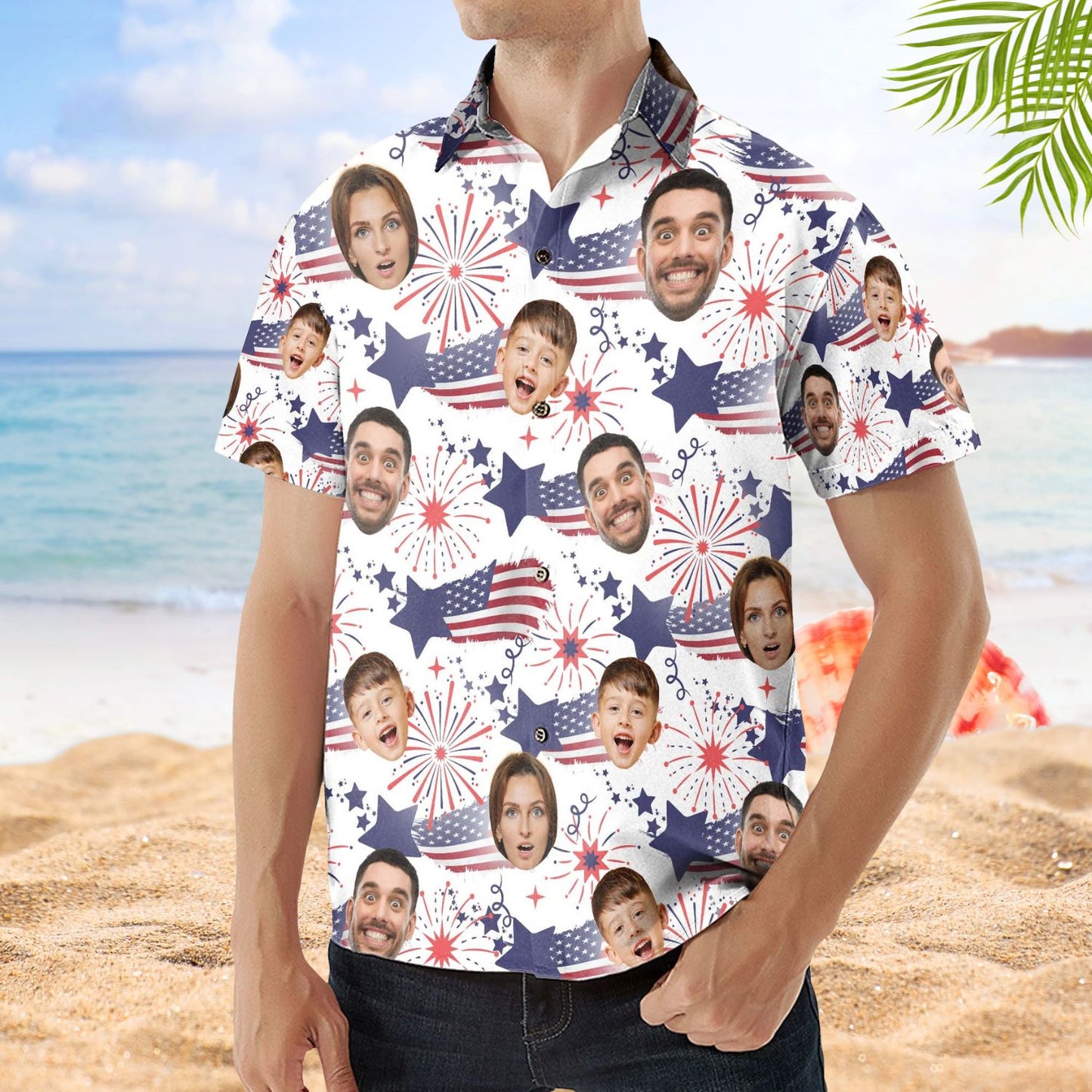 Family Cute Face - Personalized Photo Hawaiian Shirt - 4th of July Independence Day Tee