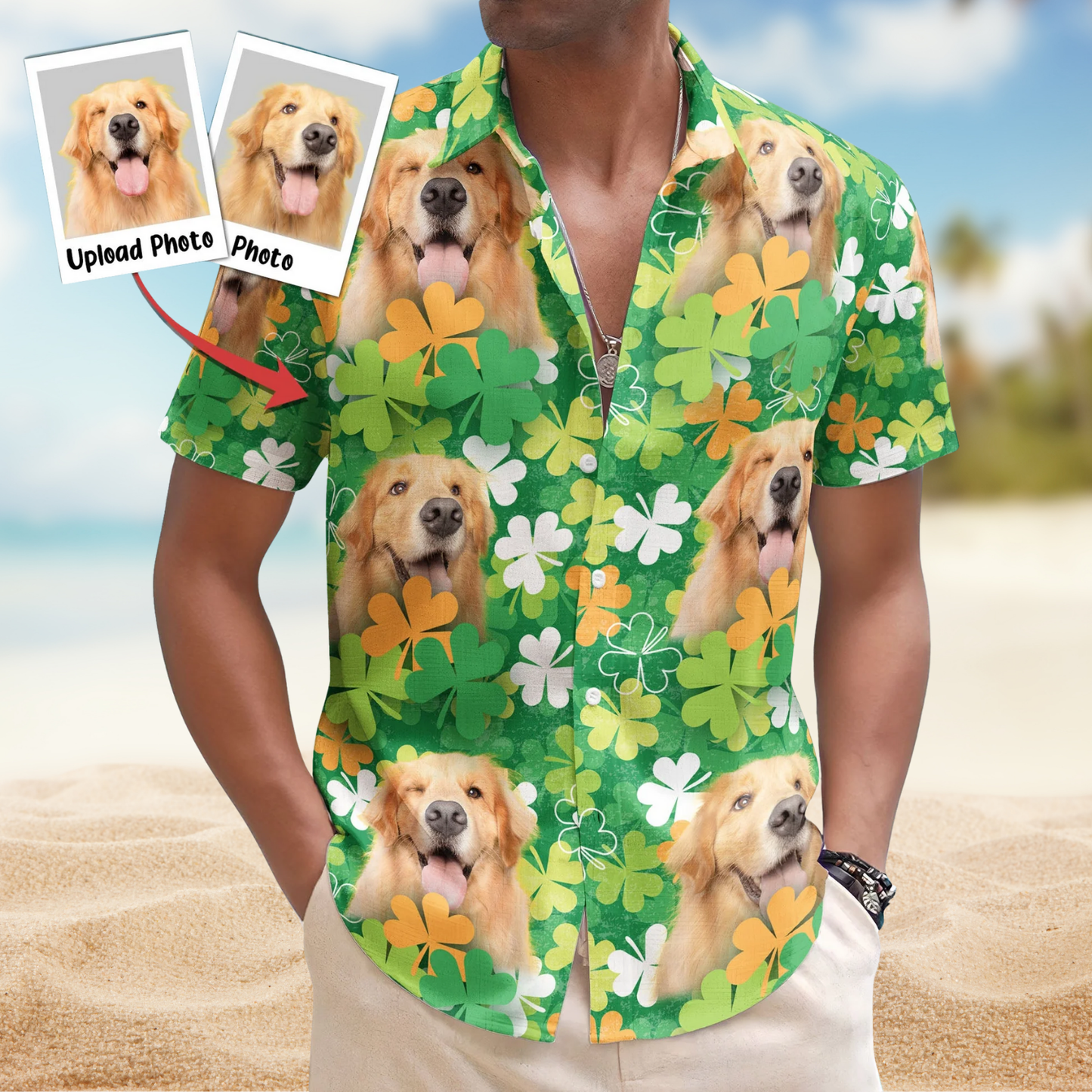 Happy St Patrick’s Day with Pet Photo - Custom Personalized Hawaiian Shirt