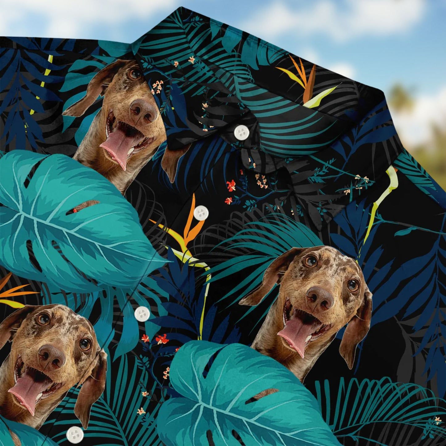 Custom Photo Black Tropical Funny Family Pet Face Gift for Men, Friends & Cat Lovers – Personalized Hawaiian Shirt