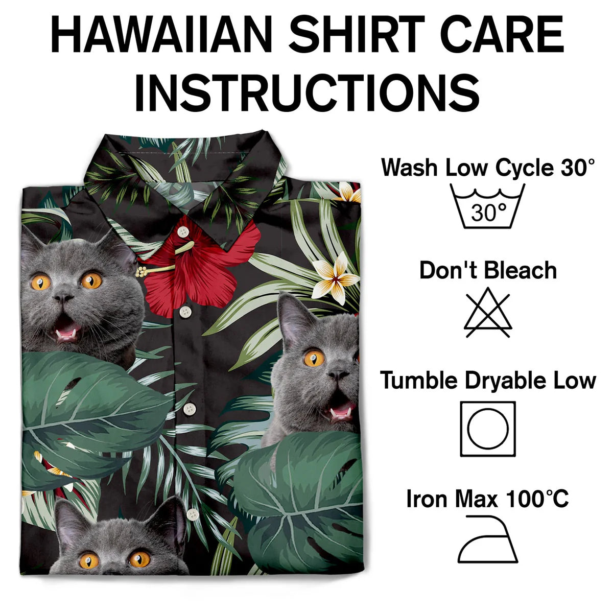 Custom Photo Black Tropical Funny Family Pet Face Gift for Men, Friends & Cat Lovers – Personalized Hawaiian Shirt
