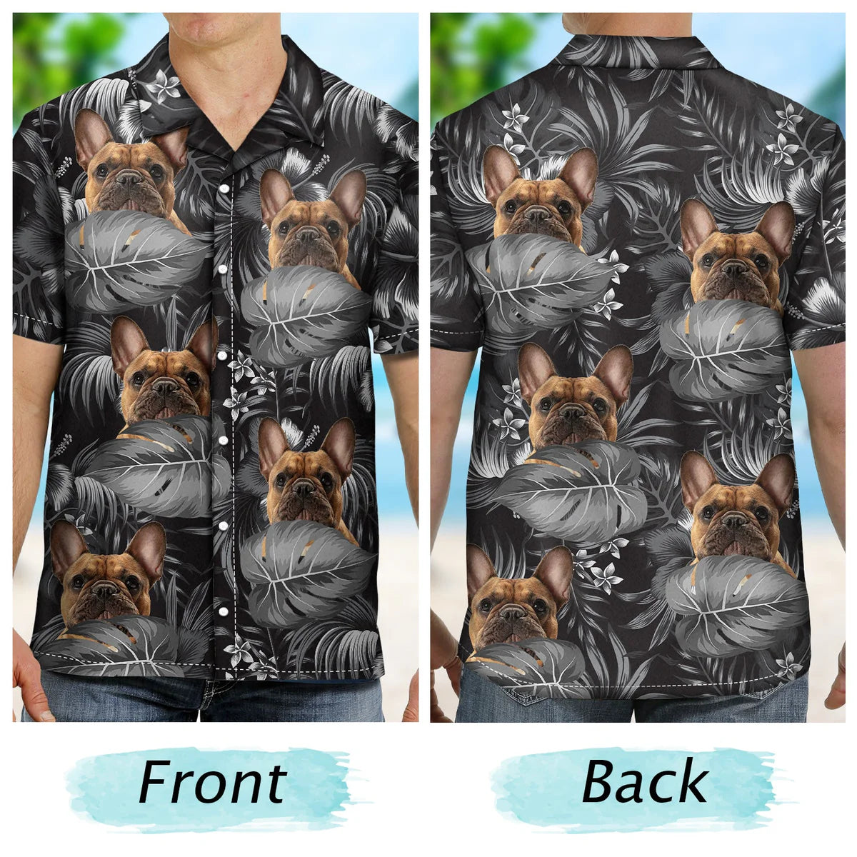 Custom Photo Black Tropical Funny Family Pet Face Gift for Men, Friends & Cat Lovers – Personalized Hawaiian Shirt