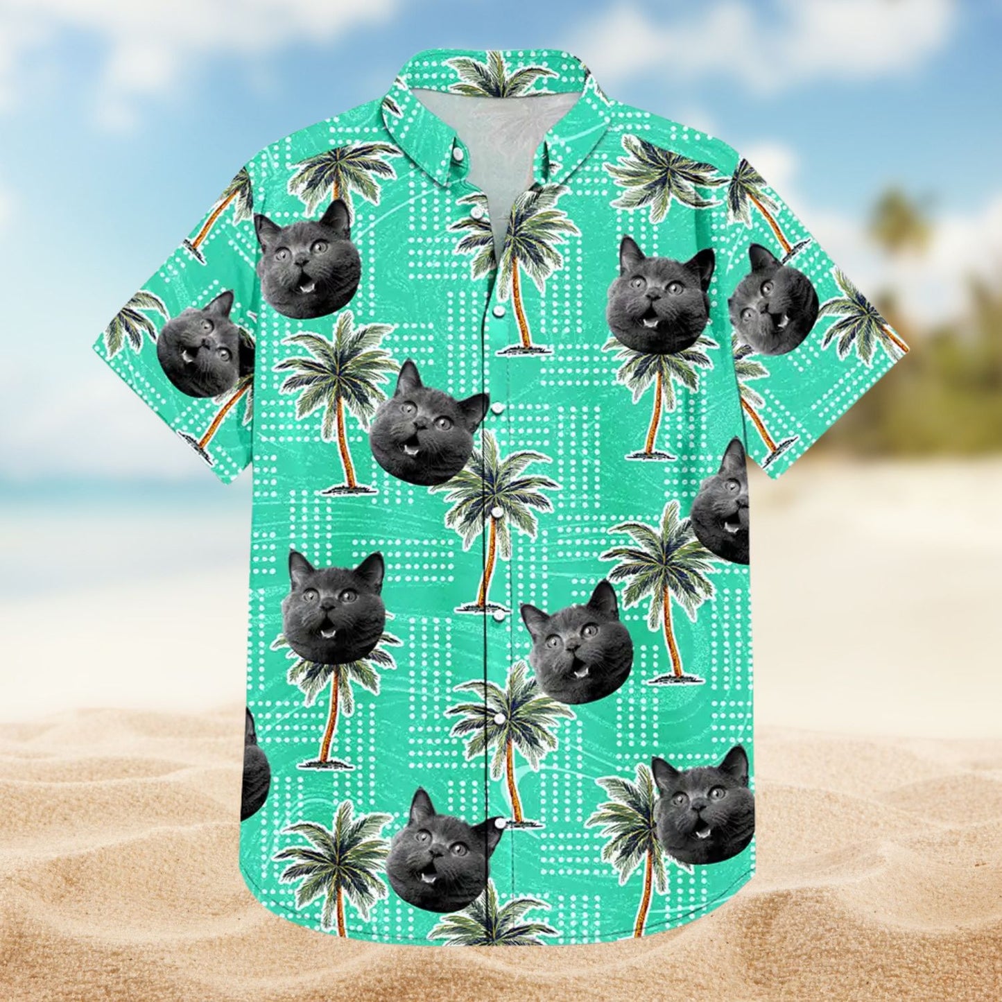 Custom Photo Pets, Kids & More Vintage Palm Trees – Personalized Hawaiian Shirt