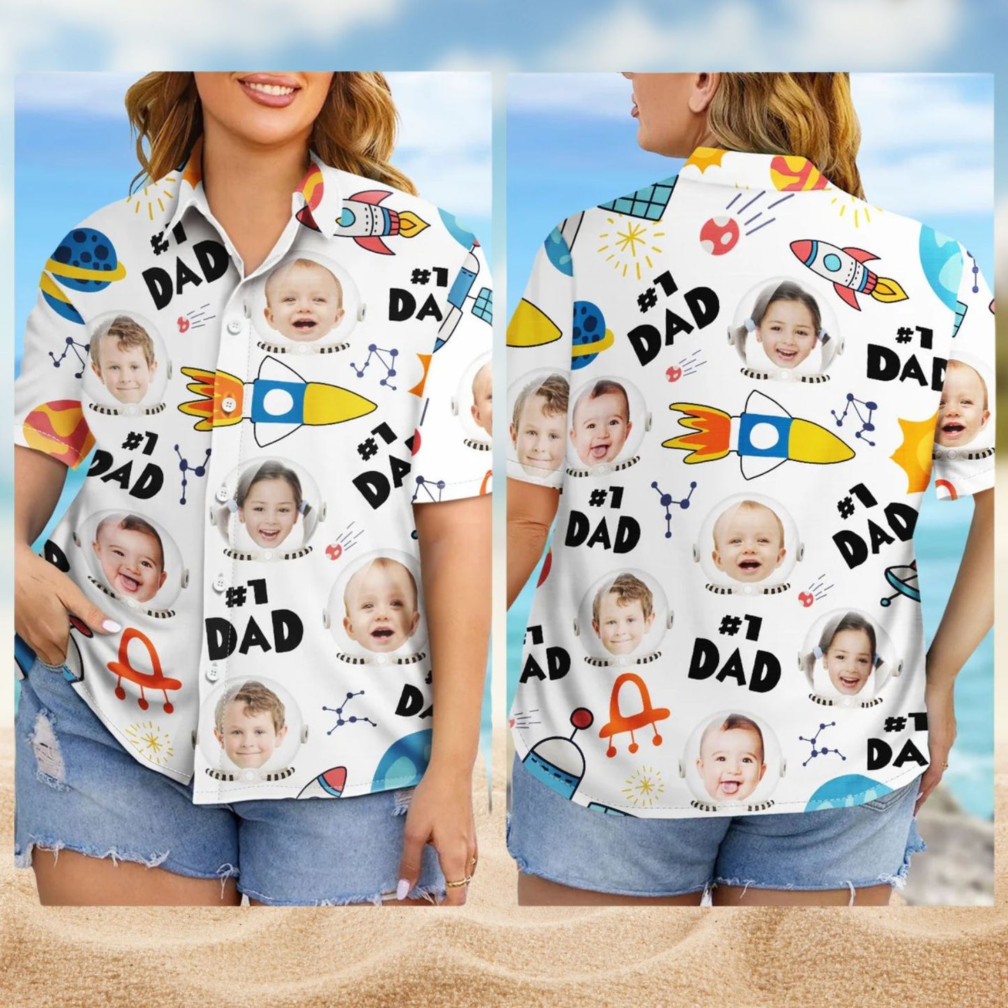 Custom Photo Astronaut #1 Dad Space Theme – Personalized Hawaiian Shirt
