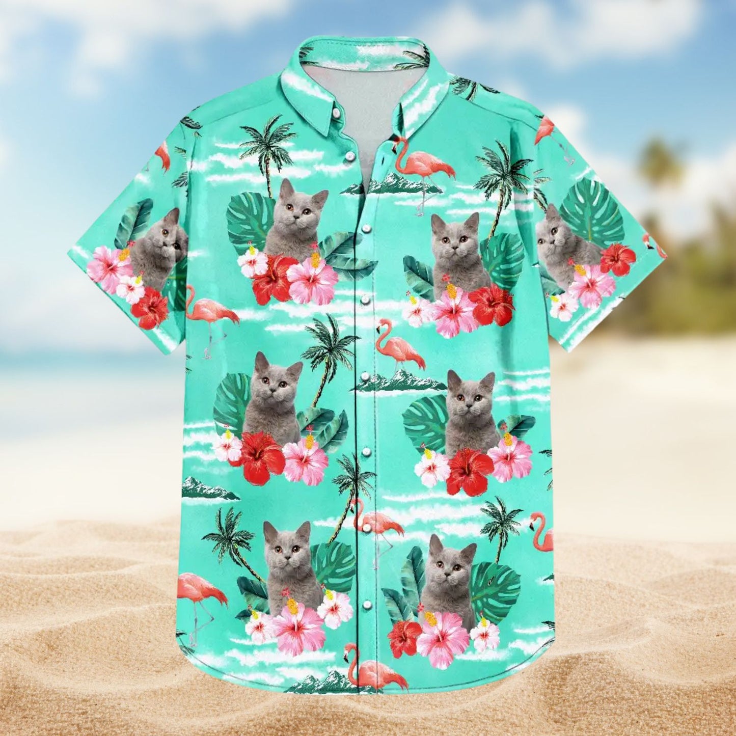Custom Photo Pet Face Ready for the Beach – Personalized Hawaiian Shirt