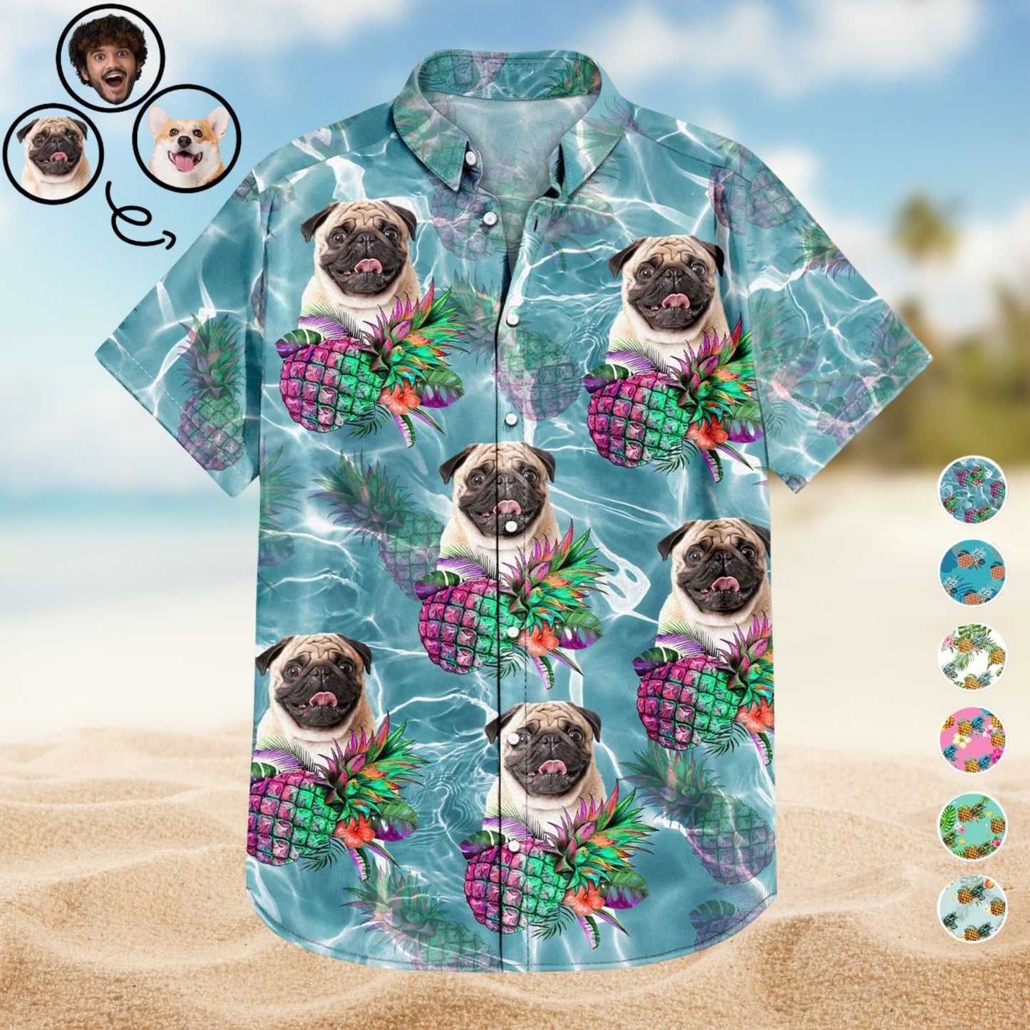 Custom Photo Funny Family Pet Face Tropical Fruit Gift for Men, Dog & Cat Lovers – Personalized Hawaiian Shirt