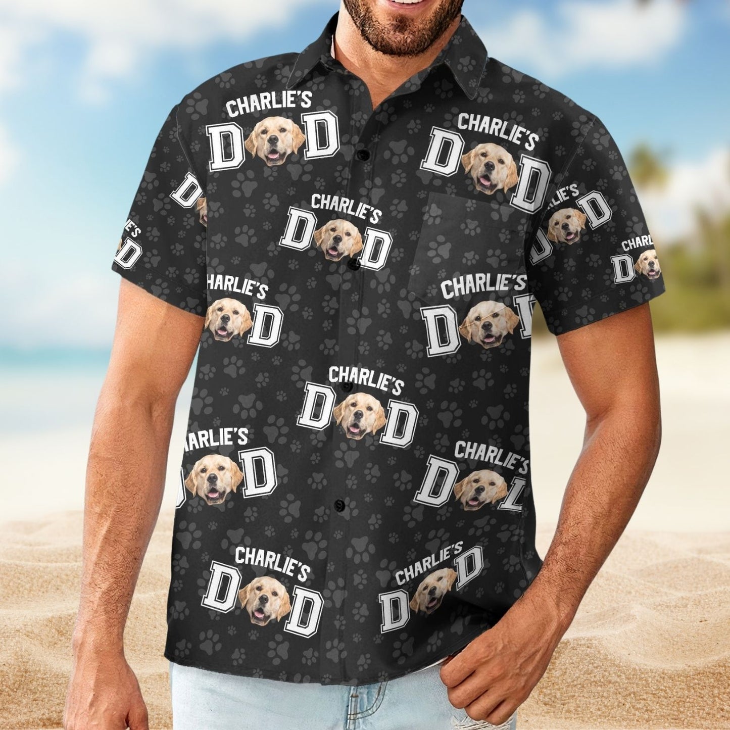 Tropical Aloha Shirt with Custom Pet Photo – Best Dog Dad Personalized Hawaiian Shirt