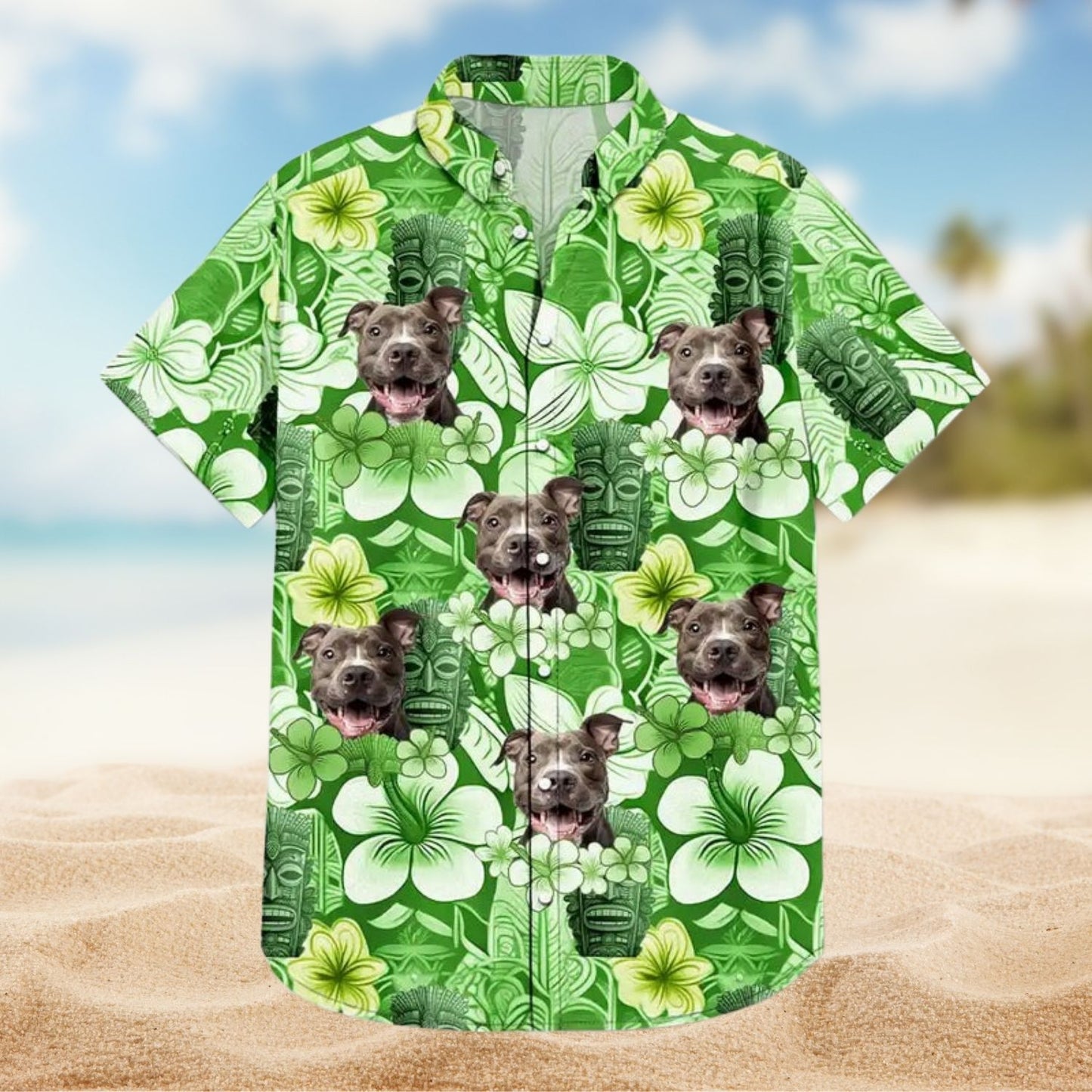 Tropical Beach Style Custom Photo Tiki Flower Summer Beach Vibe - Personalized Hawaiian Shirt