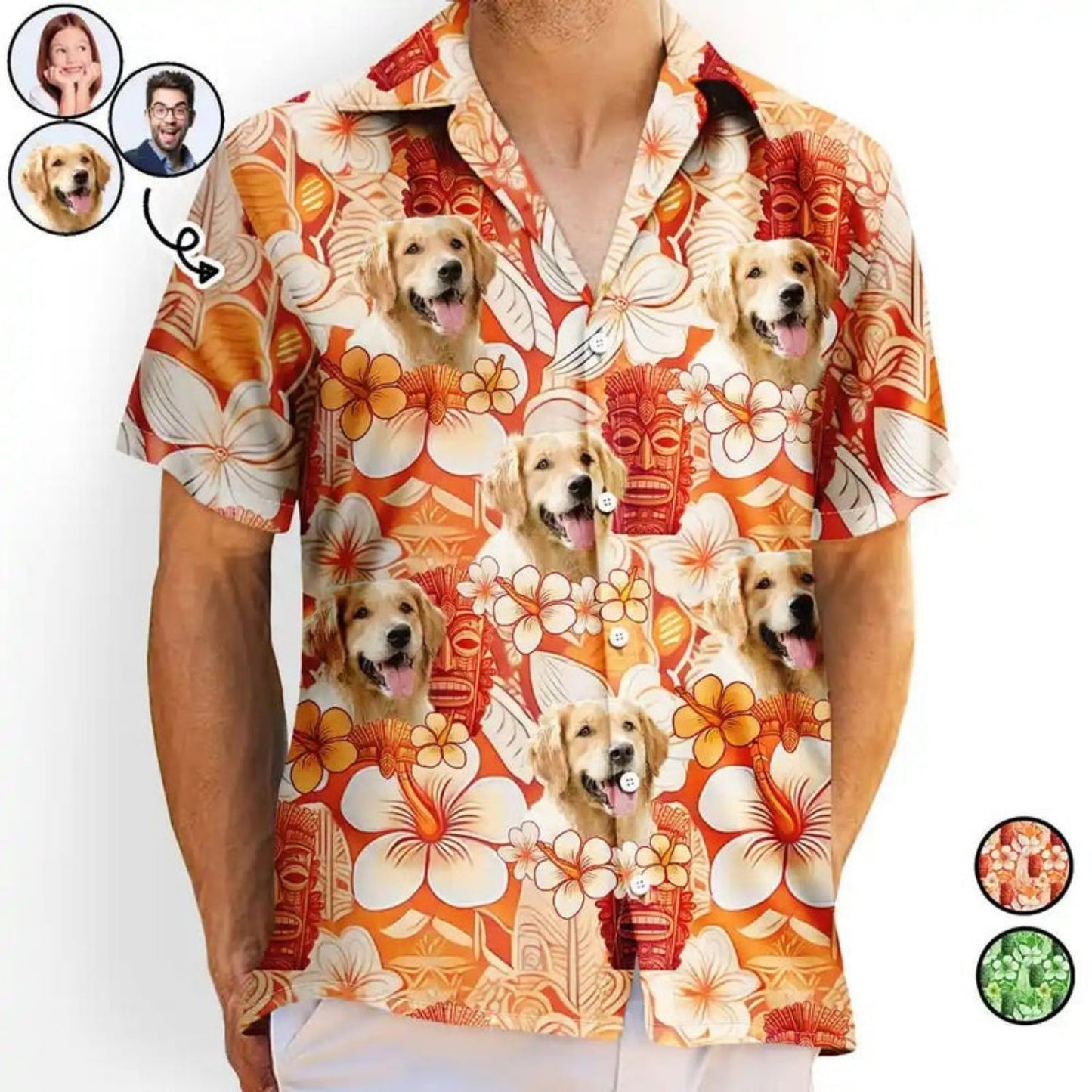 Tropical Beach Style Custom Photo Tiki Flower Summer Beach Vibe - Personalized Hawaiian Shirt
