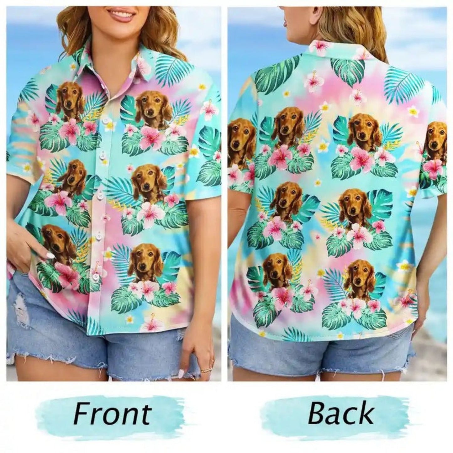 Tropical Beach Style Funny Family Vacation Shirt – Custom Photo Tie Dye Pet Face - Personalized Hawaiian Shirt