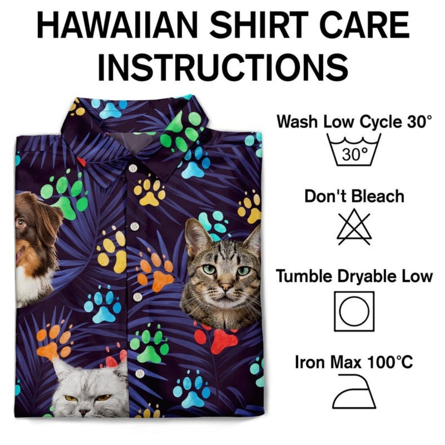 Tropical Beach Style Vacation Shirt – Custom Photo Funny Family Pet Face Colorful Paws - Personalized Hawaiian Shirt