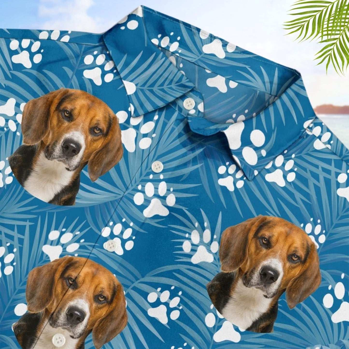Tropical Beach Style Vacation Shirt – Custom Photo Funny Family Pet Face Colorful Paws - Personalized Hawaiian Shirt