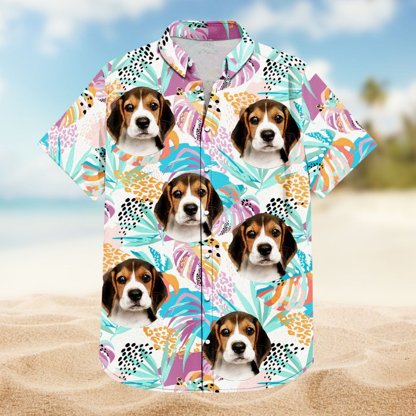 Custom Photo Funny Family Pet Face Purple Tropical Gift for Dog & Cat Lovers – Personalized Hawaiian Shirt
