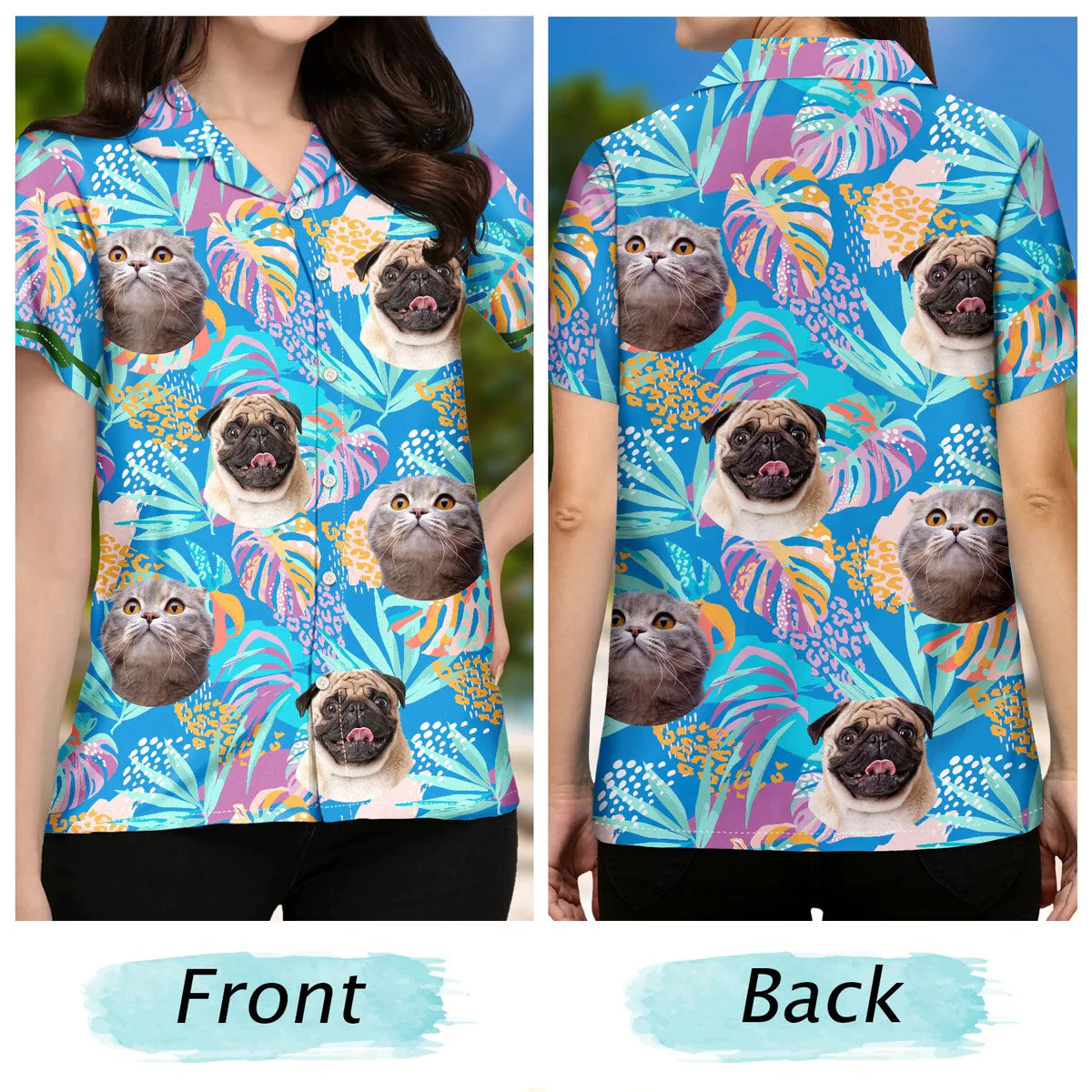 Custom Photo Funny Family Pet Face Purple Tropical Gift for Dog & Cat Lovers – Personalized Hawaiian Shirt